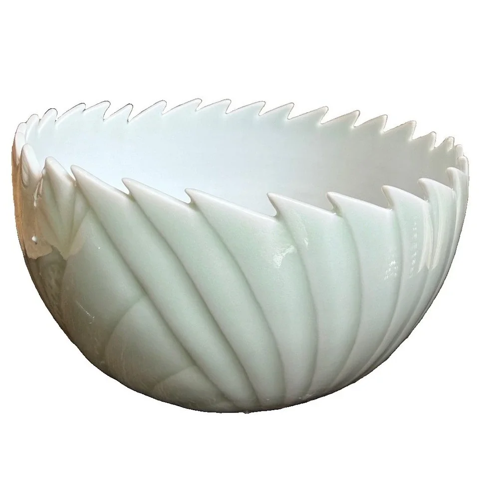 Cliff Lee Art Pottery Porcelain Melon Spiked Celadon Bowl Signed 1991 F